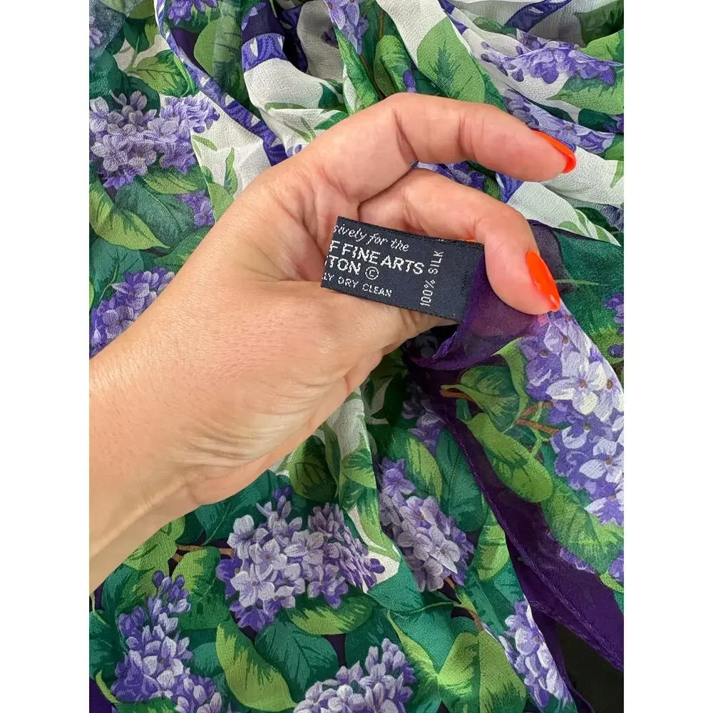 Vintage Silk Scarf- Museum of Fine Arts Boston- Lilacs Florals Purple  34x34